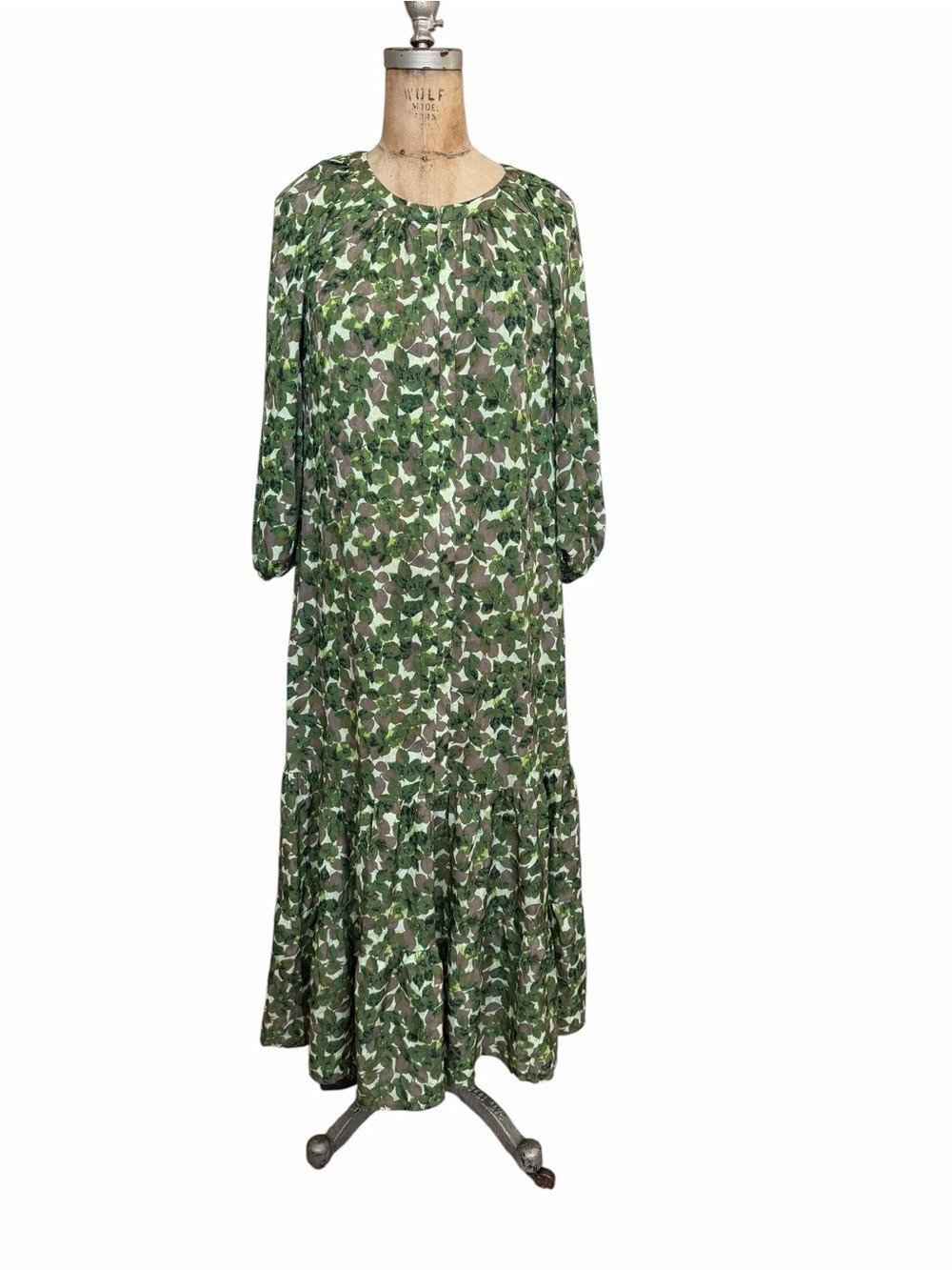 Tuckernuck Green Foliage Floral Leaf Print Long Sleeve Maxi Dress NWT XXS Comfy